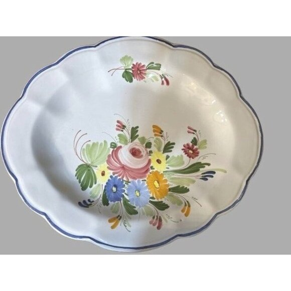 CASTELLI Italy Oval Serving Plate Faience Floral Scalloped Edge 15.5" - Picture 6 of 9
